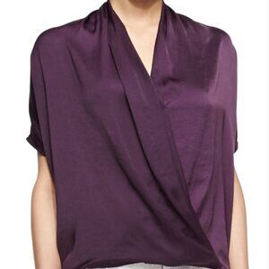 Vince Short Sleeve Draped Wrap Blouse in Grape Purple Size S